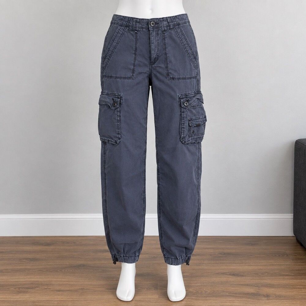 American Eagle Womens 2 Cargo Jogger Pants Washed Gray High Rise Utility Y2K